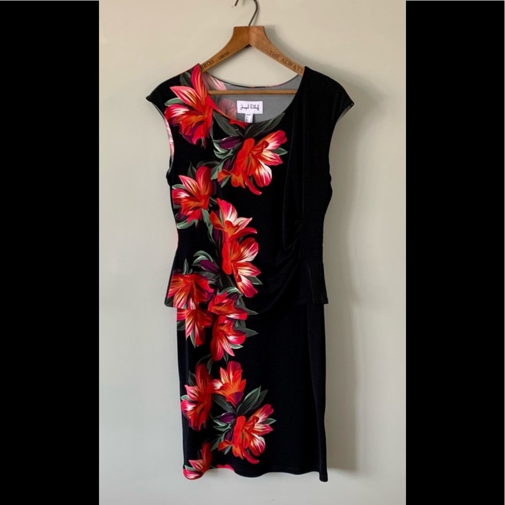 Joseph Ribkoff Dress NEW WITH TAGS Size 10 Medium Black Floral NWT
